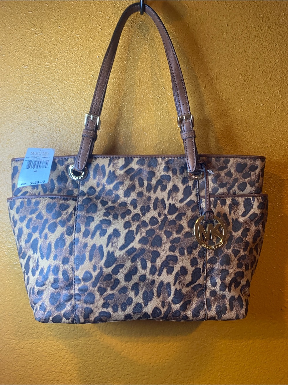 Michael Kors Leopard Print Leather Tote in Brown
